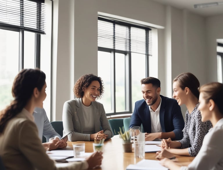 CPA reviewing financial statements with a client in a bright office.