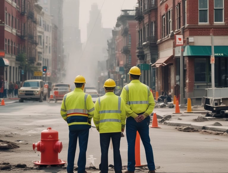 a man riding a skateboard down a street next to tall buildings