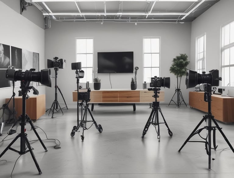 A creative photographer capturing a vibrant urban scene with natural light.