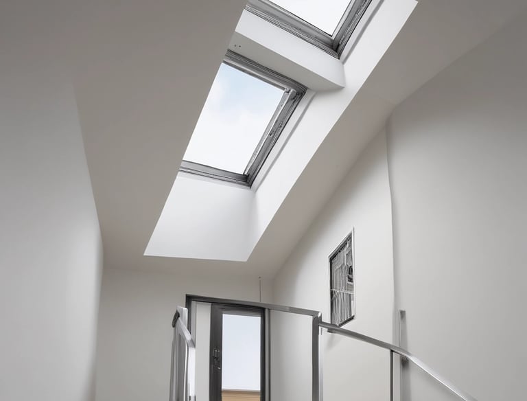 Close-up of a smoke vent system installed on a rooftop.