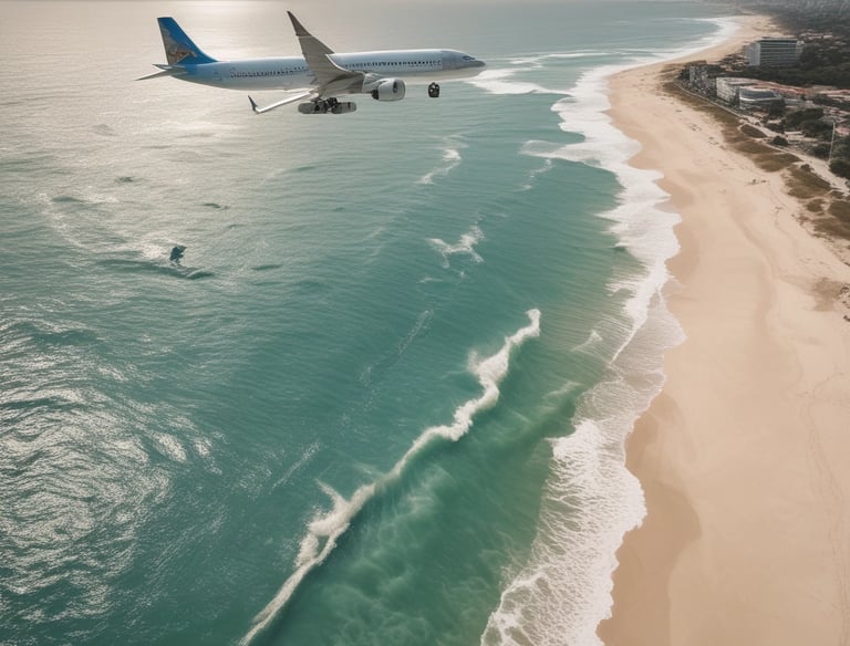 Photo of a modern airplane taking off against a clear blue sky.
