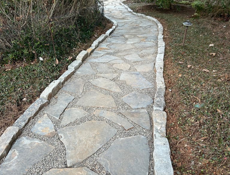 Flagstone pathway with cobblestone border