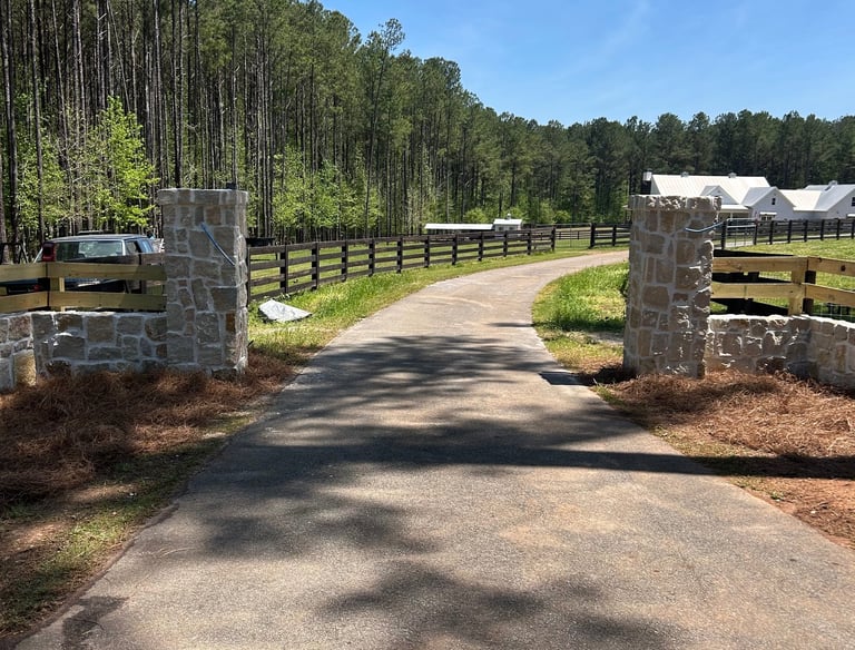 Limestone columns & wall with ivory mortar