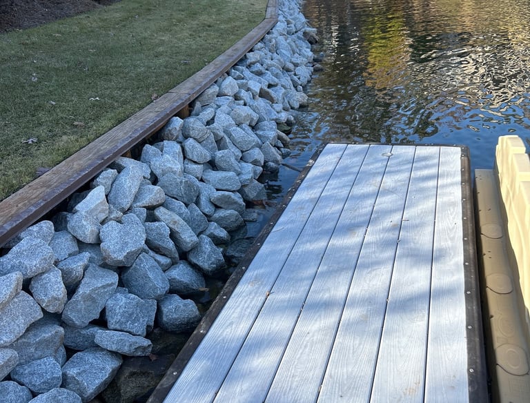 rip rap installed on shoreline Lake Oconee