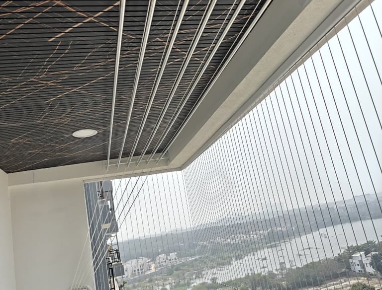 Cloth hangers installation in Hyderabad by anikeshava safety nets