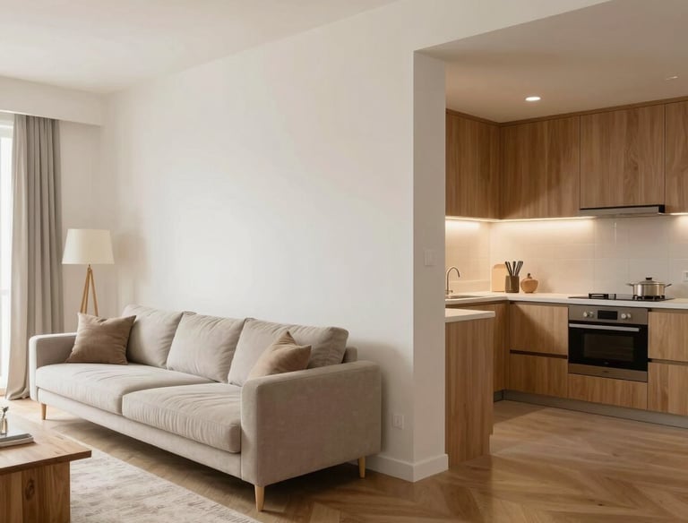 Sleek and elegant bathroom with light tones and natural textures combining comfort and design.