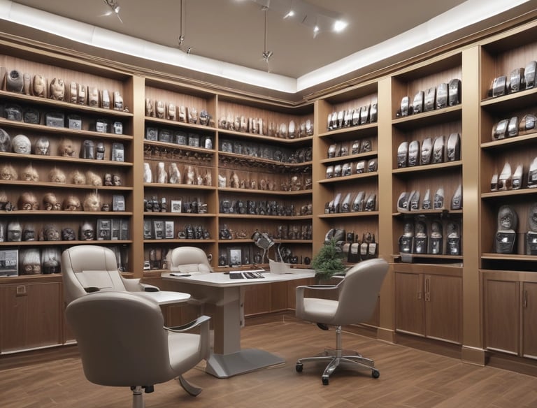 A bright, welcoming studio with a variety of elegant wigs displayed on mannequins.