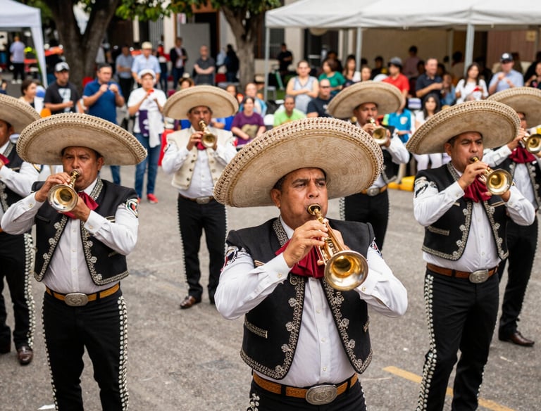 Close-up of traditional mariachi instruments ready for a lively performance.