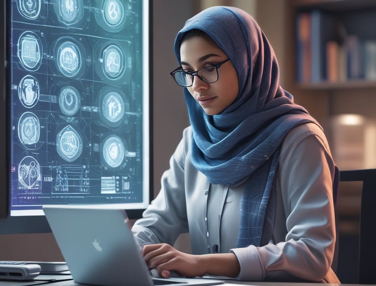 A serene campus mosque surrounded by modern technical buildings.