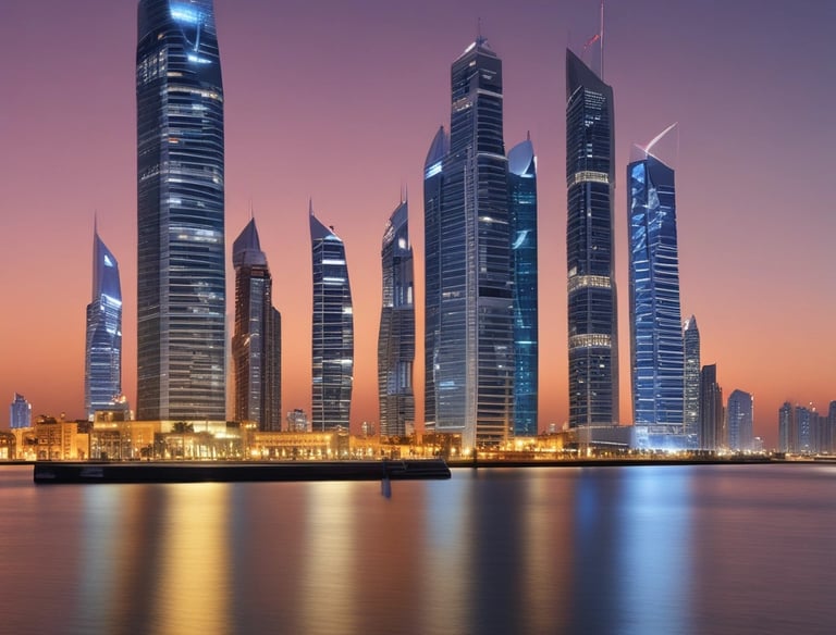 a man riding a skateboard down a street next to tall buildings