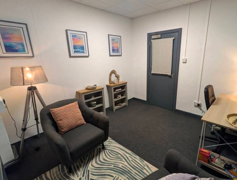 Calm therapeutic setting representing support through change Counselling room in Mamhilad, Pontypool