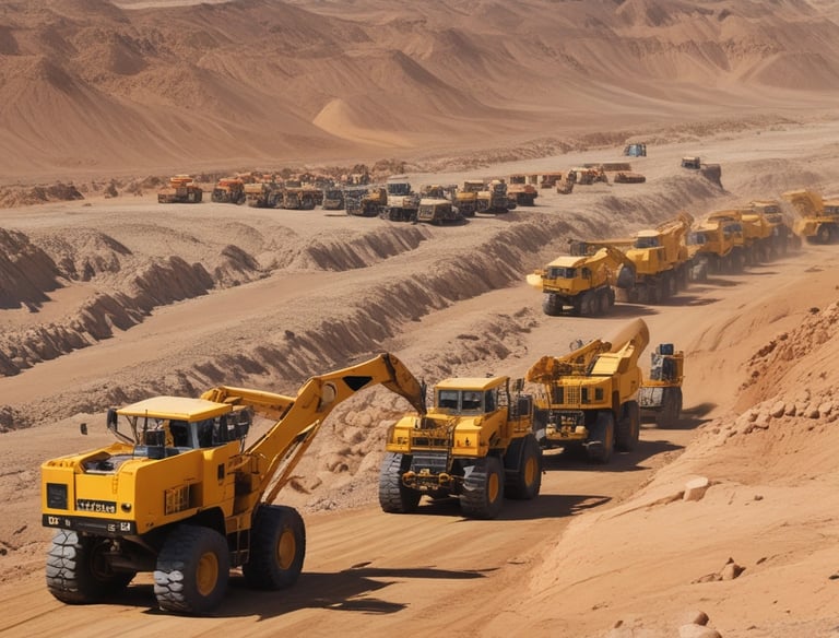 Close-up of raw mineral samples including monazite and tantalite on a table.