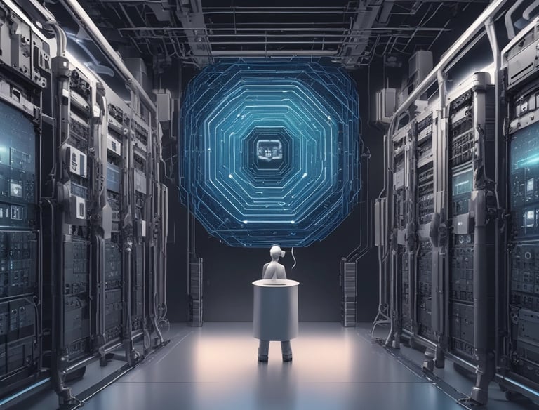 Close-up of sleek AI chip embedded in a circuit board with subtle blue lighting.