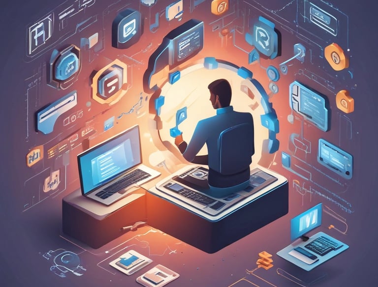 Robotic arm assembling smart devices in advanced manufacturing setting.