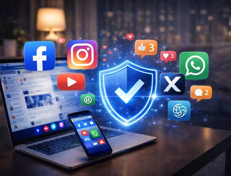 antivirus protection for Facebook Instagram WhatsApp X YouTube TikTok Telegram social media security on smartphone and laptop