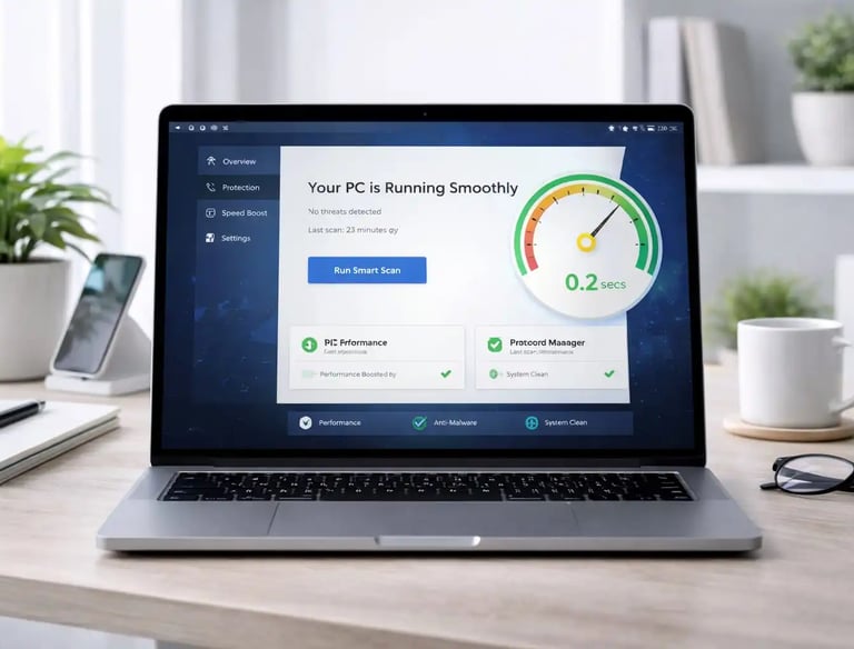 fast computer running lightweight antivirus protection maintaining system speed during gaming work and background tasks
