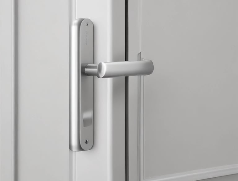 Installation of antibacterial door handles in a busy school hallway.