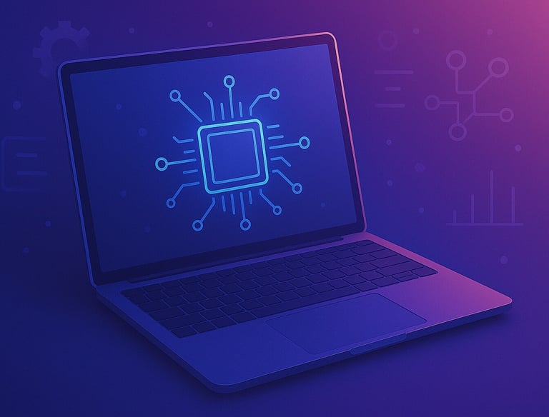 a laptop computer with a blue and purple background