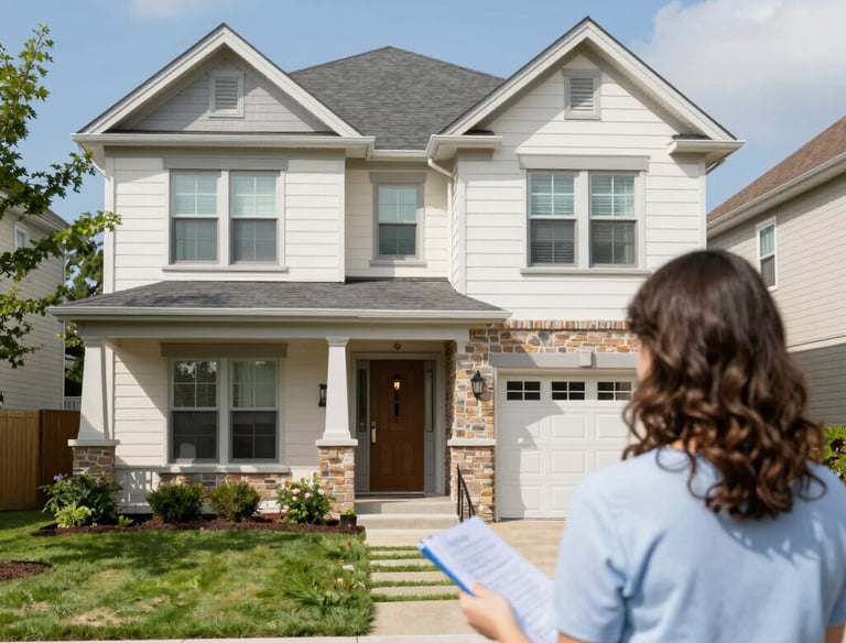 Close-up of a checklist with photos of furniture and fixtures.