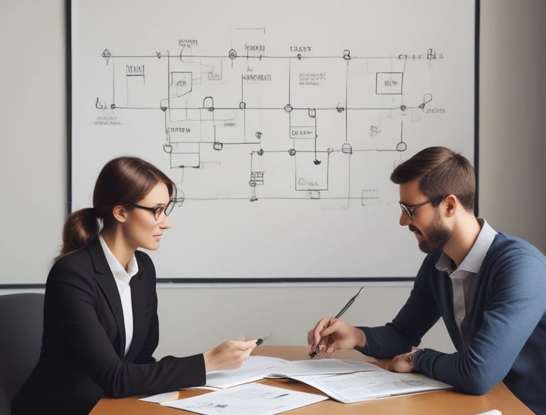 An executive coaching meeting in progress, showing engaged participants and notes.