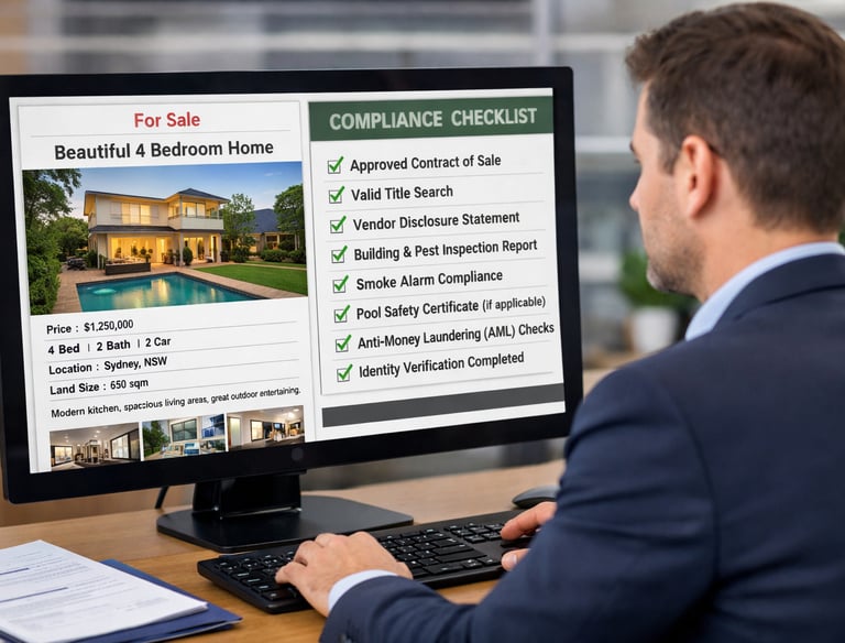 Real estate agent inspecting compliance checklist before listing the property in Australia