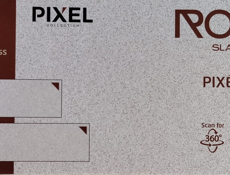 Pixel Snow 15mm thick fullbody rock slabs available in large format sizes with a textured white finish.