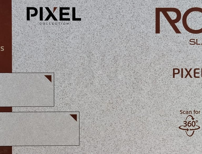 Pixel Mocha 15mm fullbody Rock Slabs in 800x2400mm and 800x3000mm sizes with QR code.