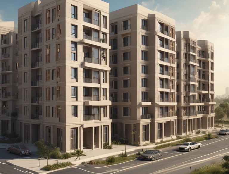a man riding a skateboard down a street next to tall buildings