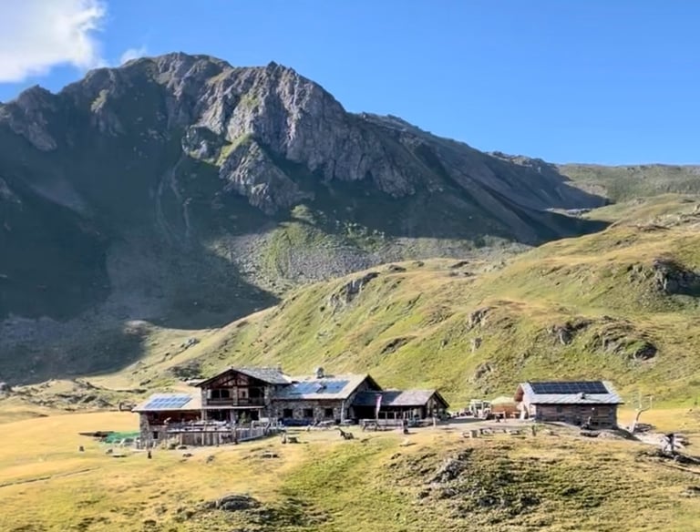 Rifugio Mont Fallère mountain hut in the Aosta Valley Alps, along the M2M gravel route
