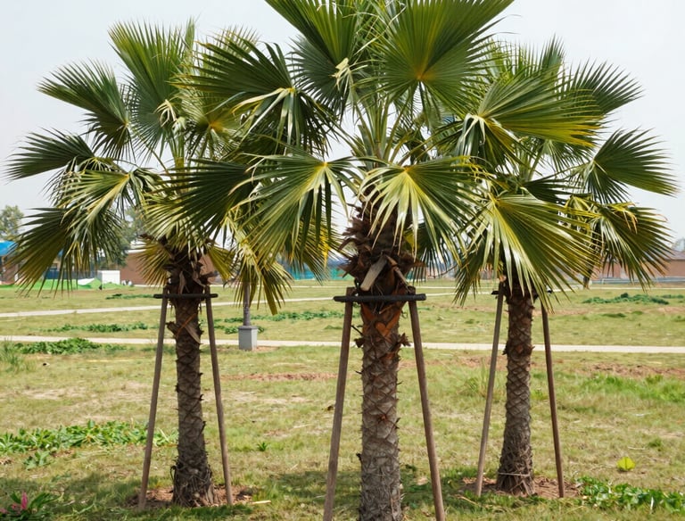 A gardener trimming shrubs with precision in a sunny backyard.