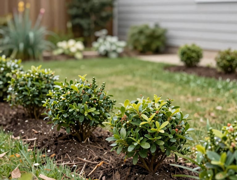 Tools neatly arranged on a wooden bench ready for landscaping work.