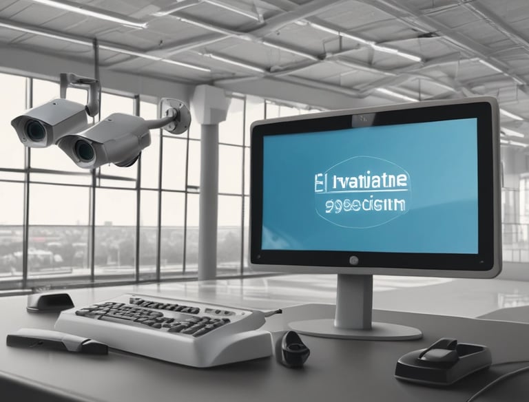 Security camera and access control installation on the facade of a commercial building.