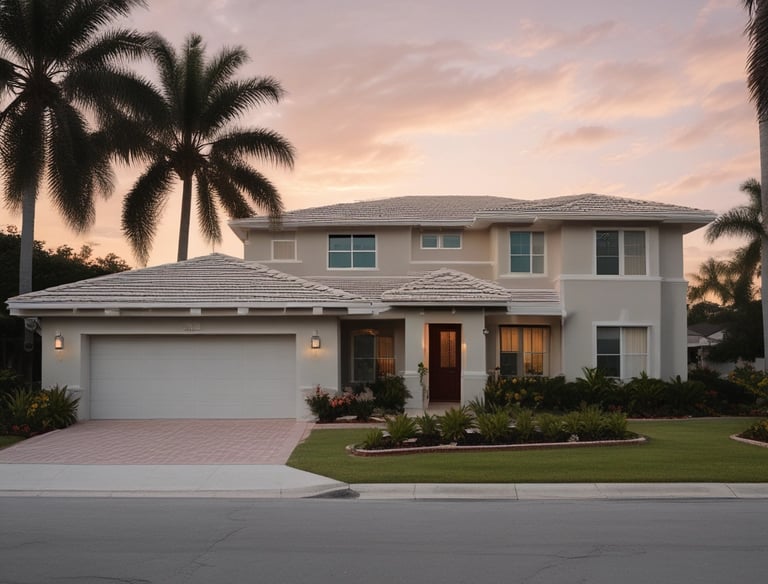 Inspector examining the foundation of a modern home with a clipboard.