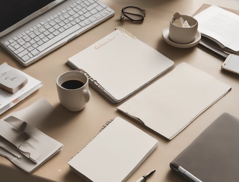A planner coordinating details with clients, surrounded by event planning materials.