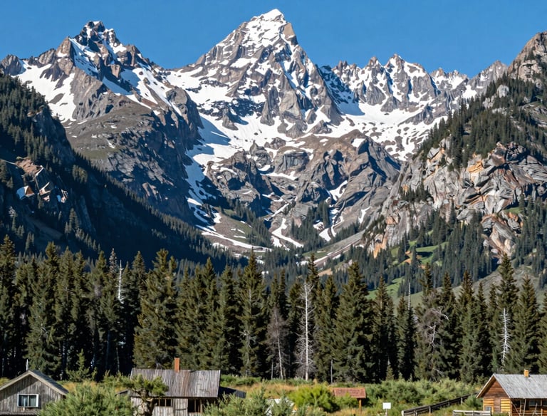 A journalist interviewing a small business owner outdoors with mountains in the distance.
