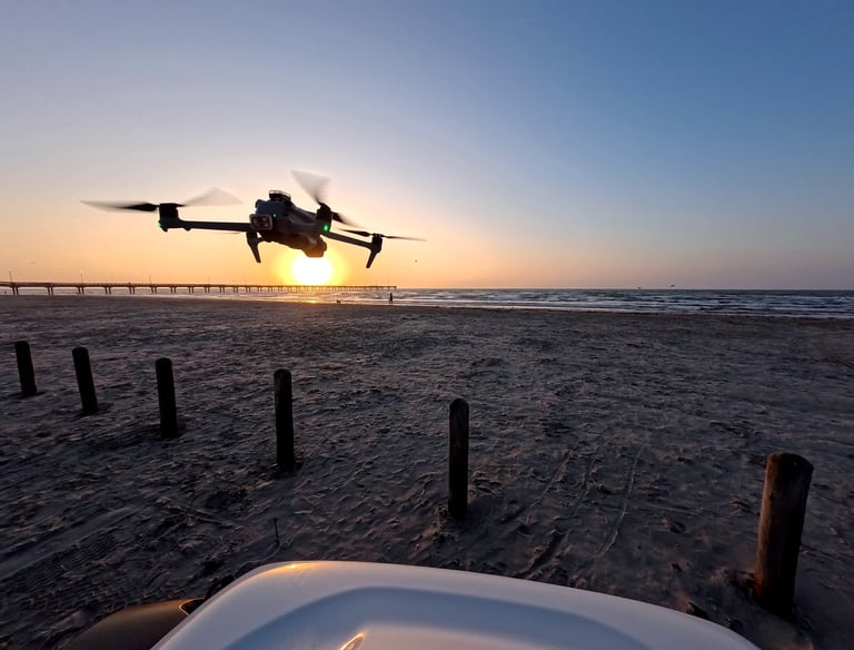 Flying the DJI Air 3S near Horace Caldwell Pier in Port Aransas, Texas