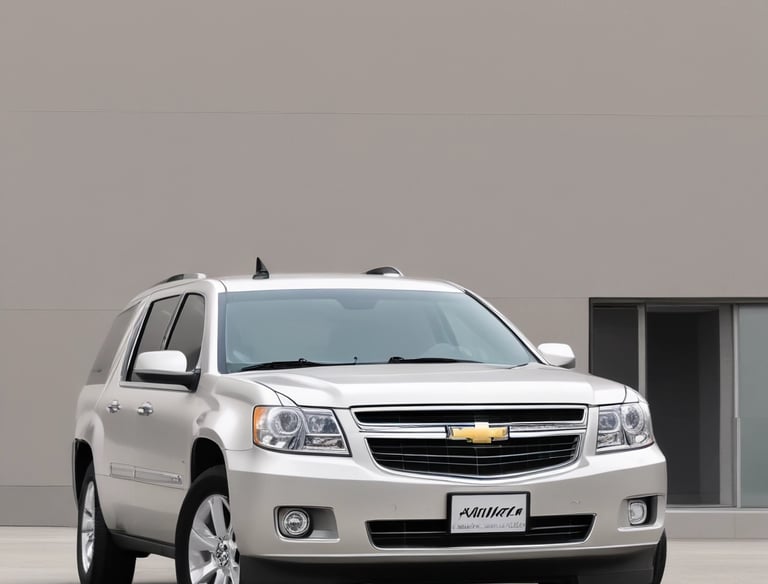 A hearse vehicle parked outside a funeral home on a calm day.