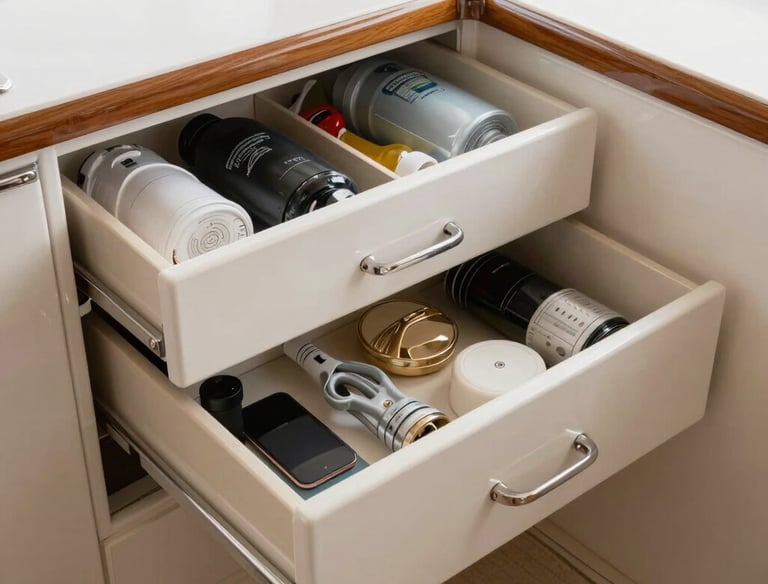 A tidy, elegant kitchen with everything in its place, showcasing functional storage solutions.