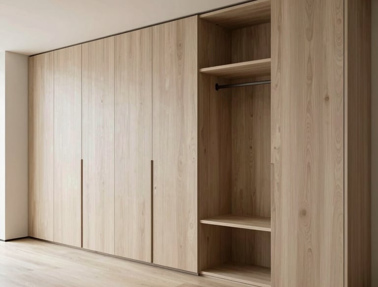 A cozy, well-organized bedroom with harmonious colors and clutter-free surfaces.