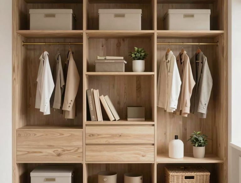 A cozy, well-organized bedroom with harmonious colors and clutter-free surfaces.
