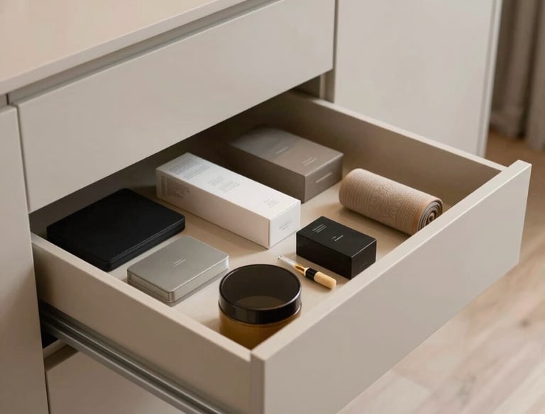 A tidy, elegant kitchen with everything in its place, showcasing functional storage solutions.
