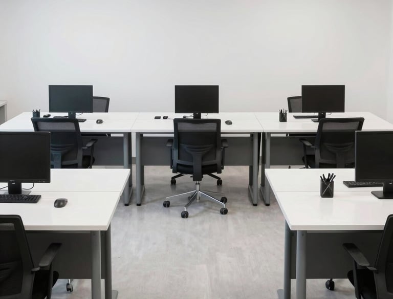 Clean and organized workspace with measurement tools and project documents.