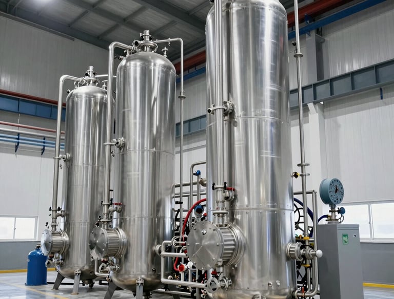 Close-up of refined base oils being poured into containers in a clean industrial setting.