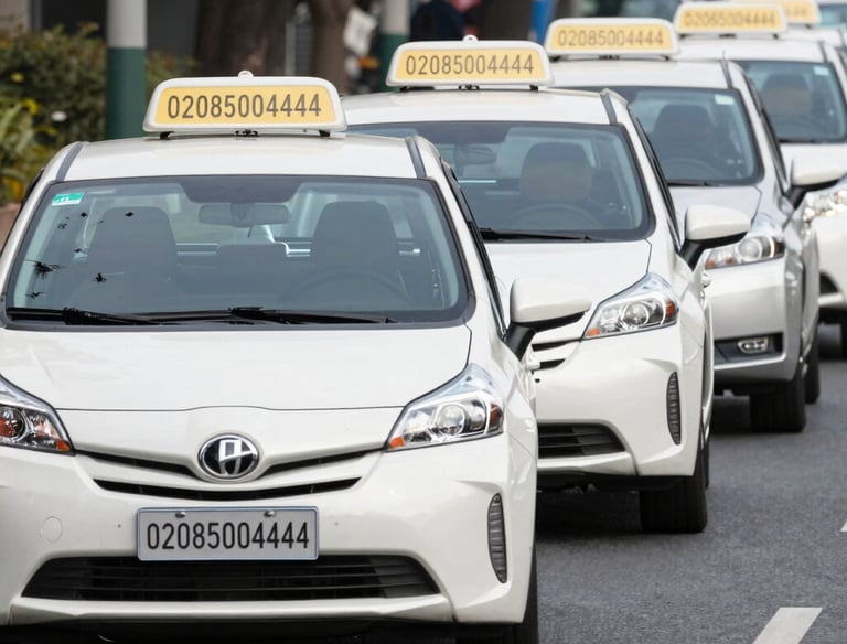 A sleek black hackney carriage parked outside a leafy Epping Forest street at dusk.