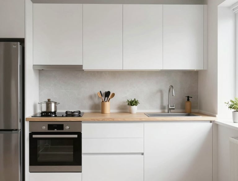 A stylish kitchen remodel featuring dark cabinetry and modern fixtures.