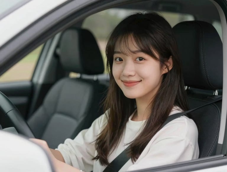 An instructor and student practicing safe driving on a quiet suburban road.