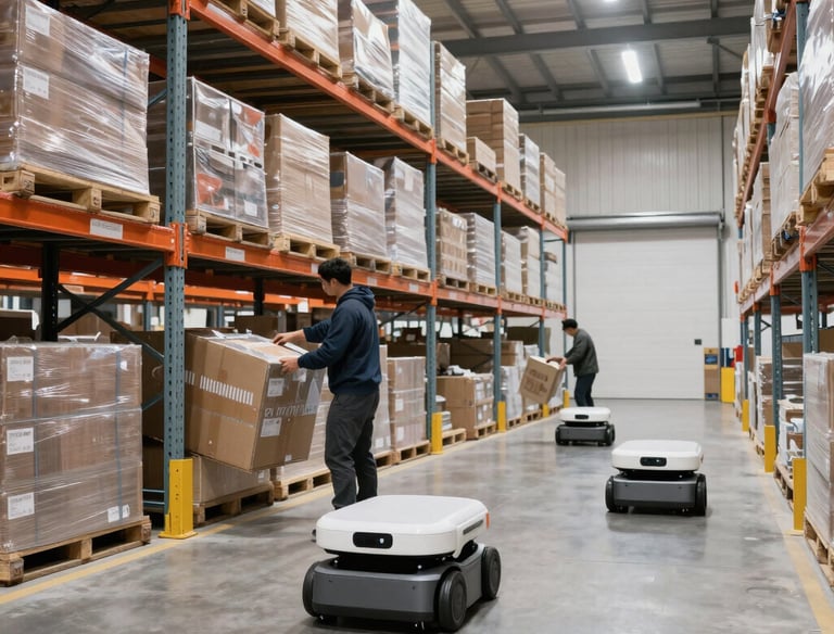 Stacks of electronics and appliances ready for wholesale distribution in a modern warehouse.