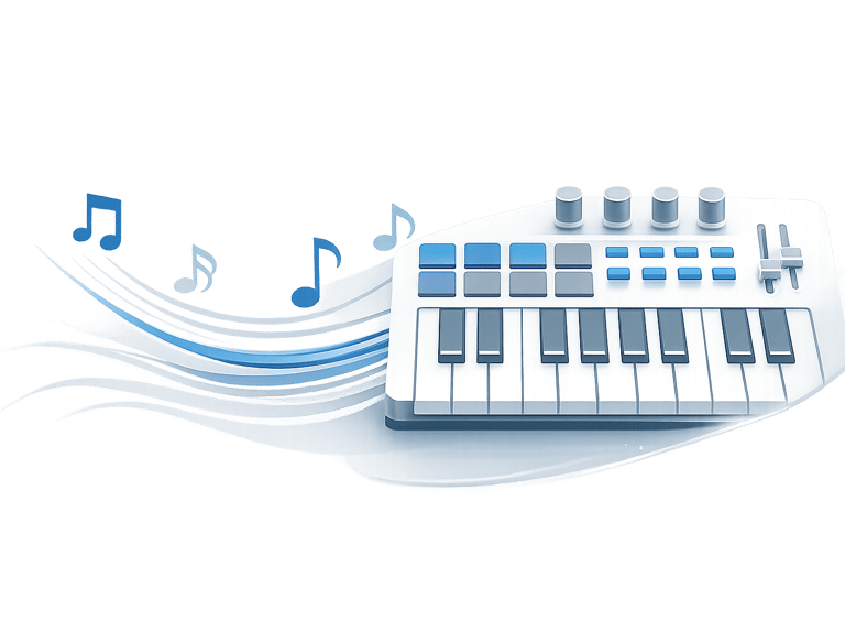 Imagen corporativa de teclado MIDI para la división de formación y masterclass de Wave Music Busines
