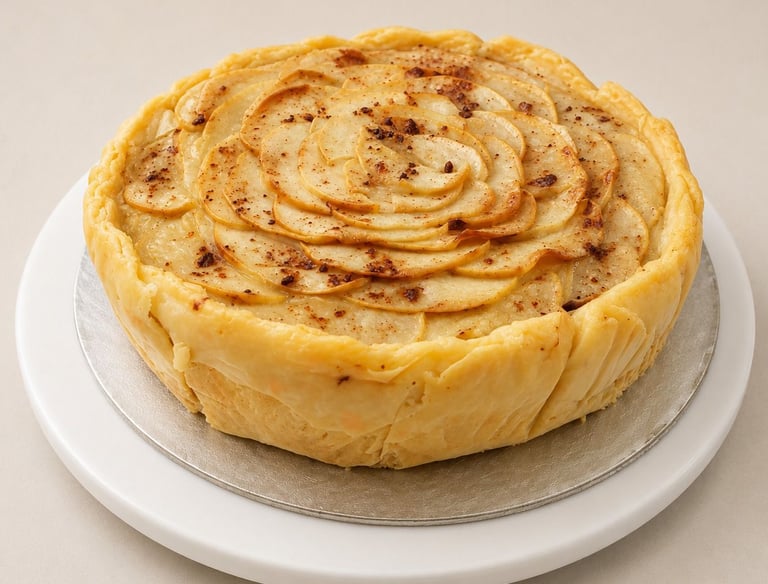 tarta de manzana espolvoreada con canela al estilo artesanal.