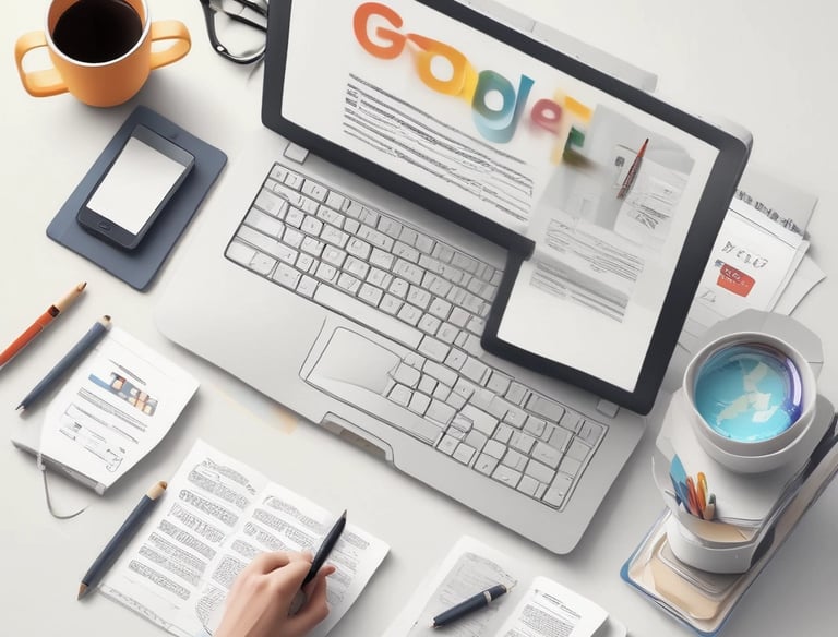 A sleek laptop screen showing a clean, modern website interface with neutral colors.